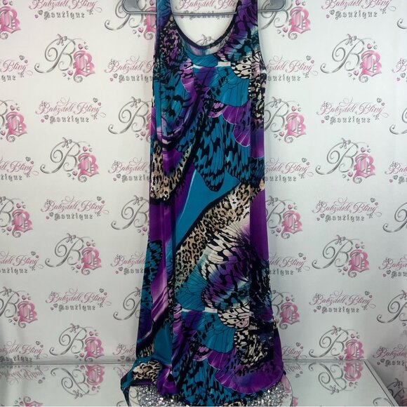 Dress butterfly wings 🪽 cheetah animal print purple blue black long dress - Picture 4 of 13